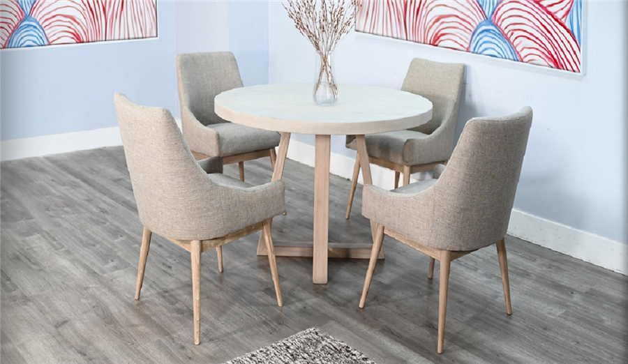 Rowan 5 Piece Round Dining Room Set in Light Grey and Wheat Finish by ...