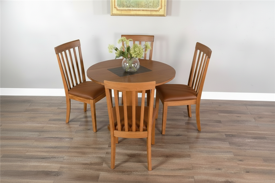 Sedona 5 Piece Drop Leaf Round Dining Room Set in Rustic Oak Finish by ...