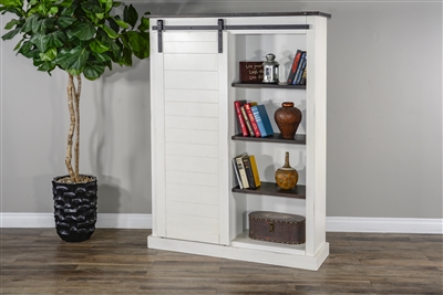 Carriage House 48" W Bookcase w/Barn Door in Off-White & Dark Brown Finish by Sunny Designs - SD-2817EC