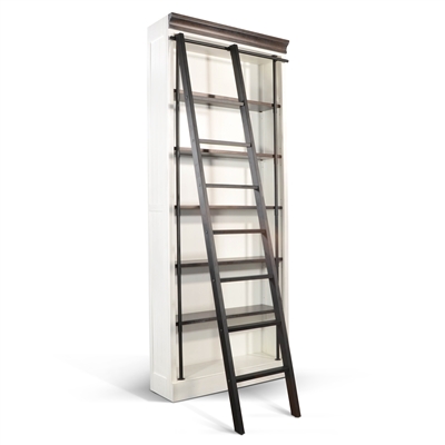 Carriage House 40" W Bookcase w/Wood Ladder in Off-White & Dark Brown Finish by Sunny Designs - SD-2836EC