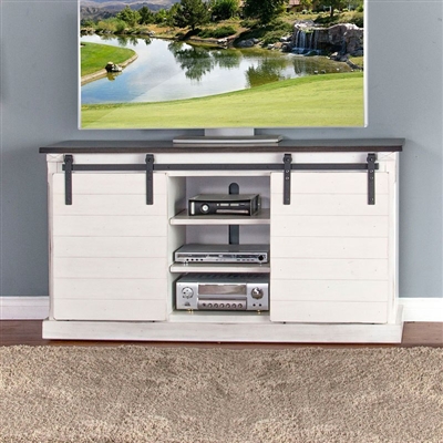 65 Inch TV Console w/ Barn Door in European Cottage Finish by Sunny Designs - SD-3577EC-2